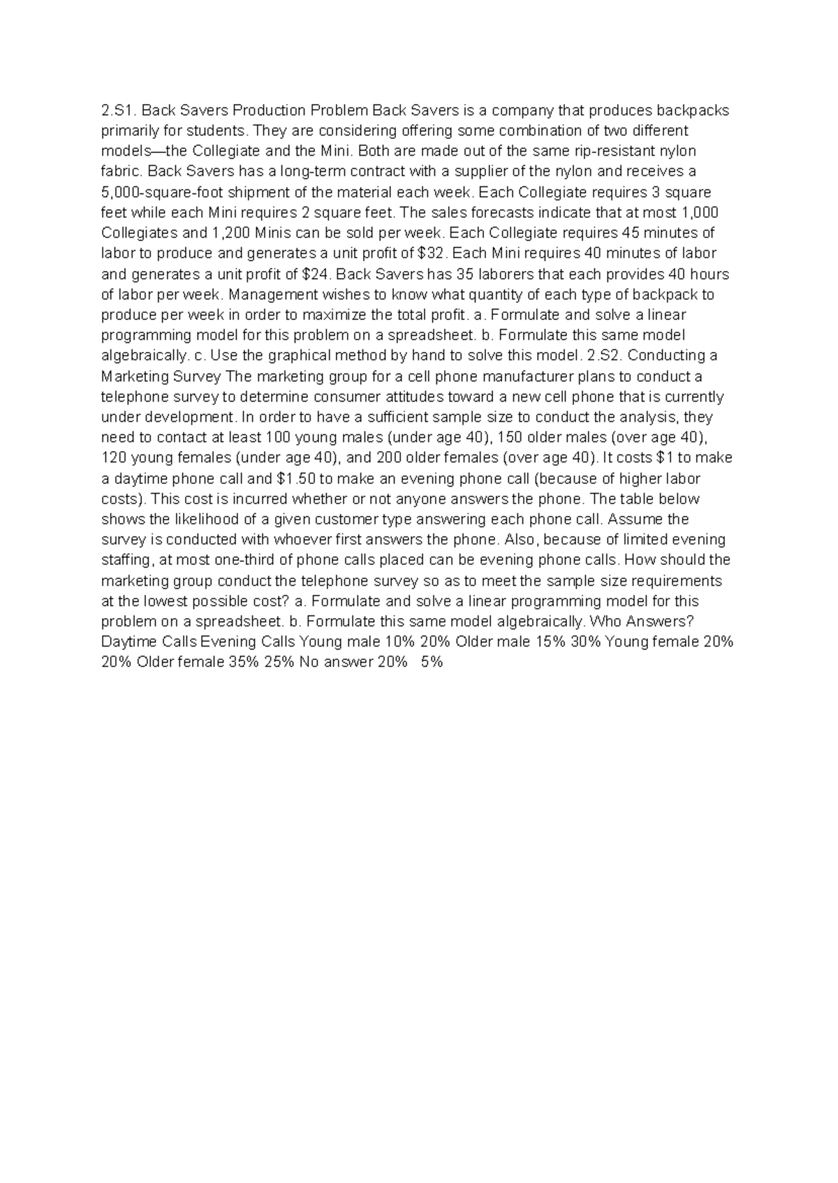 2.S1. Linear Programming for Back Savers Backpack Production Problem ...