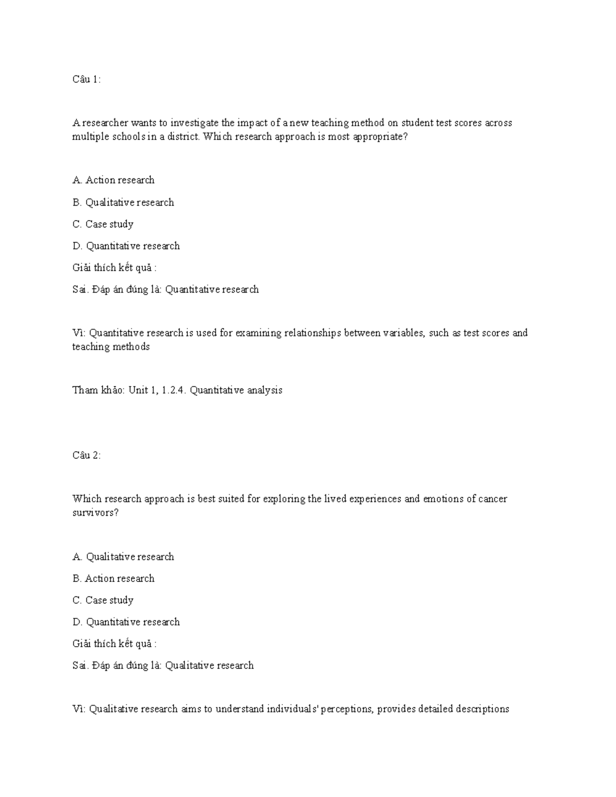 Bài tập trắc nghiệm - NCKH: Phân tích và Giải thích Nghiên cứu - Document Preview