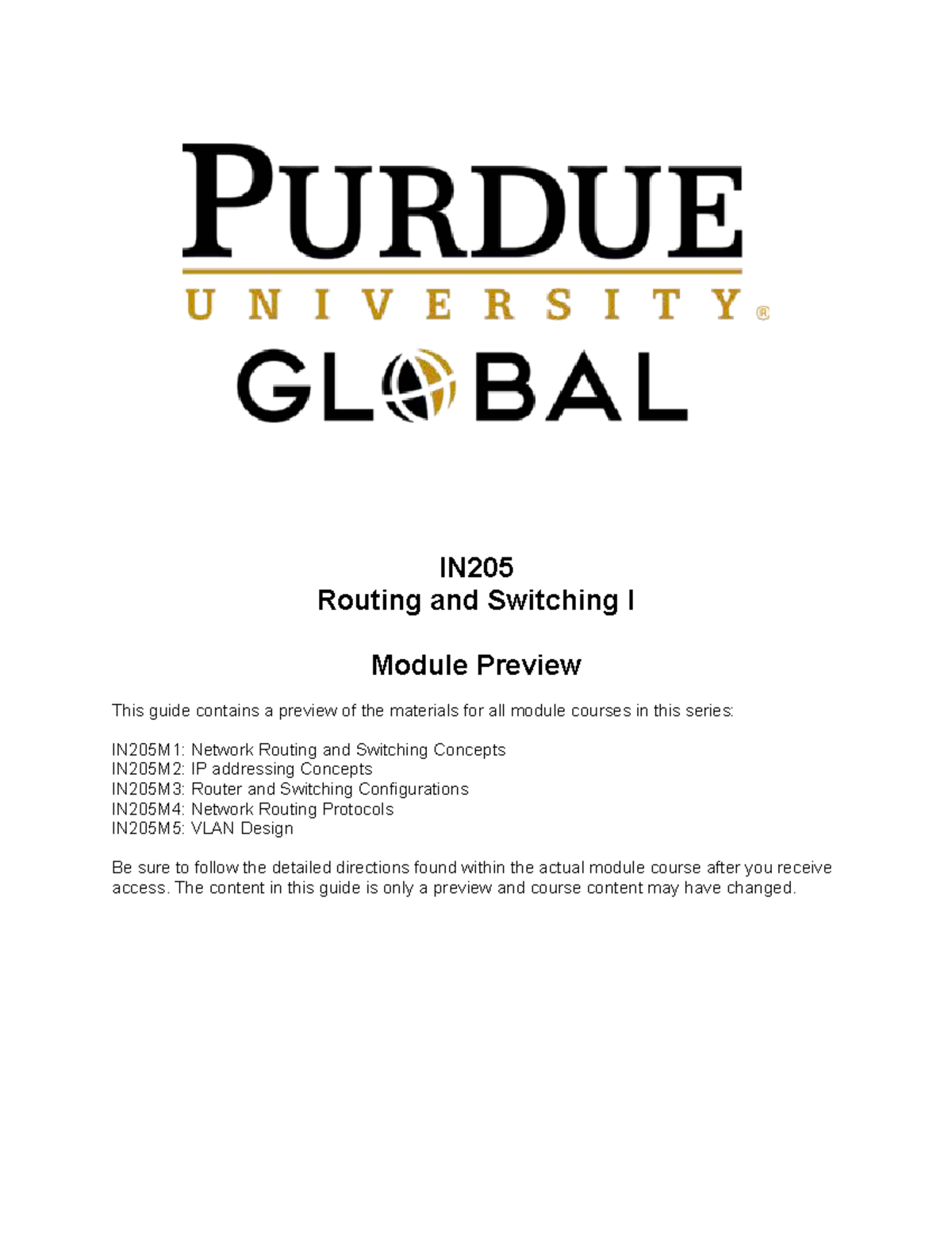 IN205 Routing and Switching I Module Overview and Lab Guide - Studocu