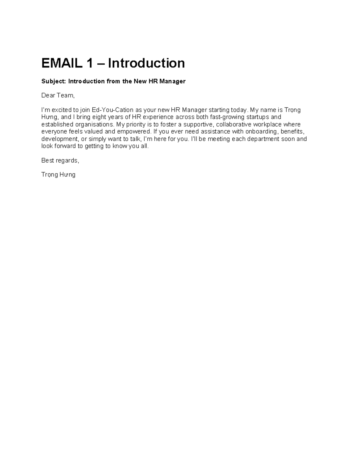 EAB - Email Drafting: HR, Communication, and Product Reviews - Studocu