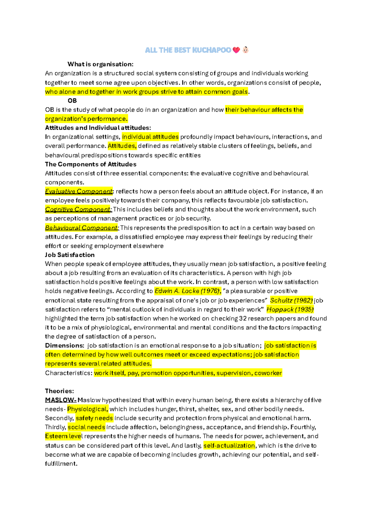 OB 101 - Lecture Notes on Organizational Behavior and Job Satisfaction ...