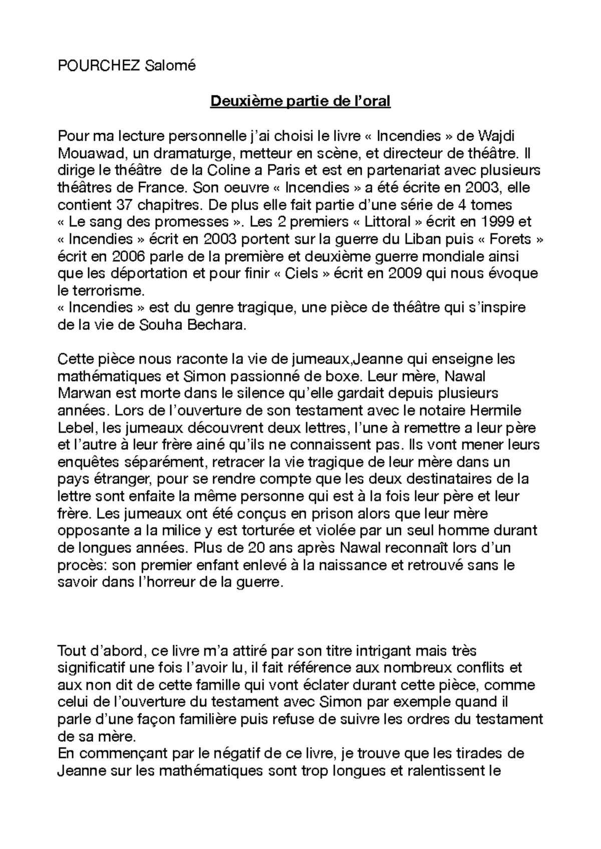 Oral livre pdf - oral deuxième partie préparé - POURCHEZ Salomé ...