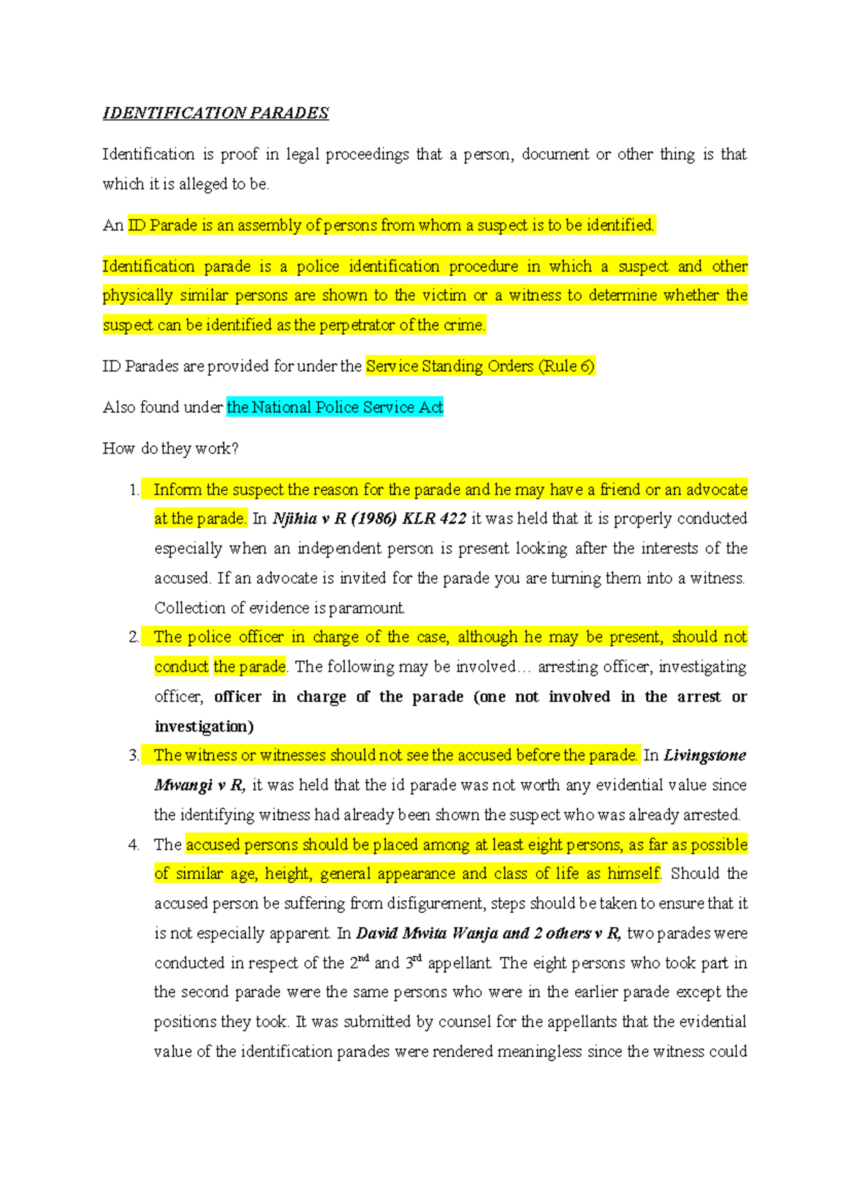 Identification Parades: Legal Procedures and Guidelines - Studocu