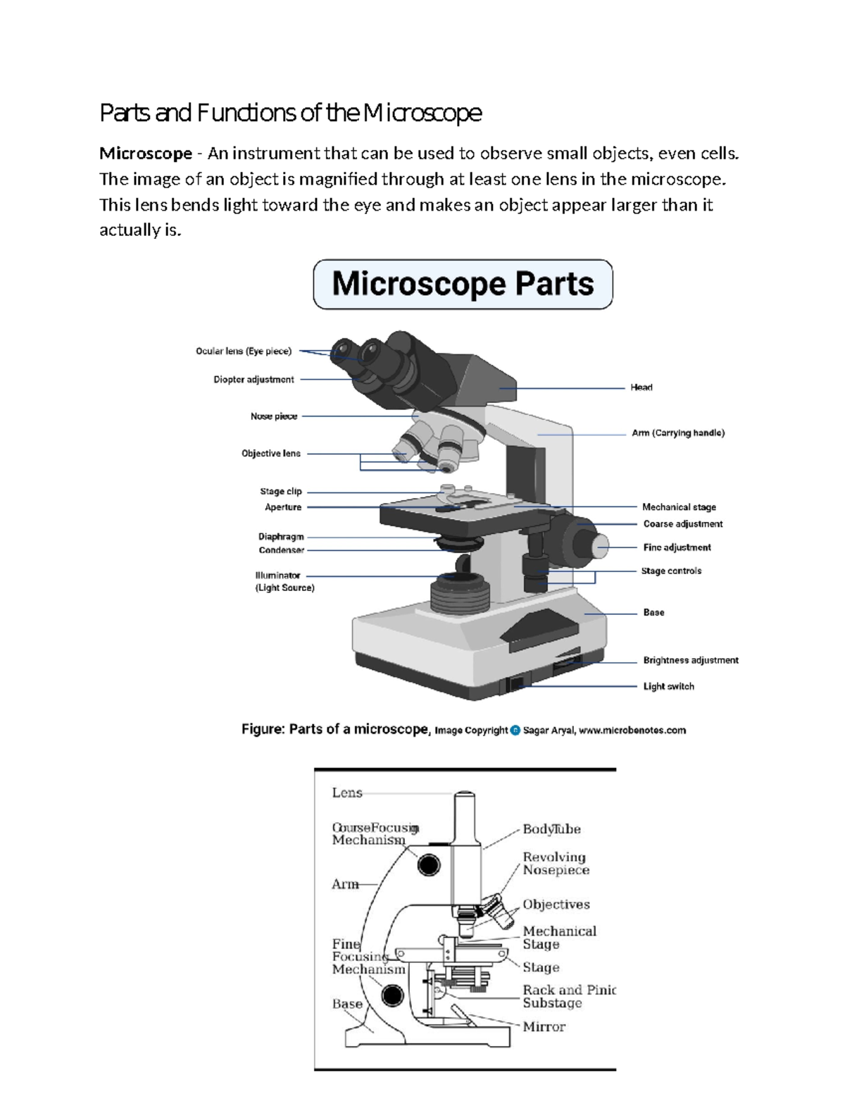 Microscope Reviewer IN Micropara LAB - Parts and Functions of the ...