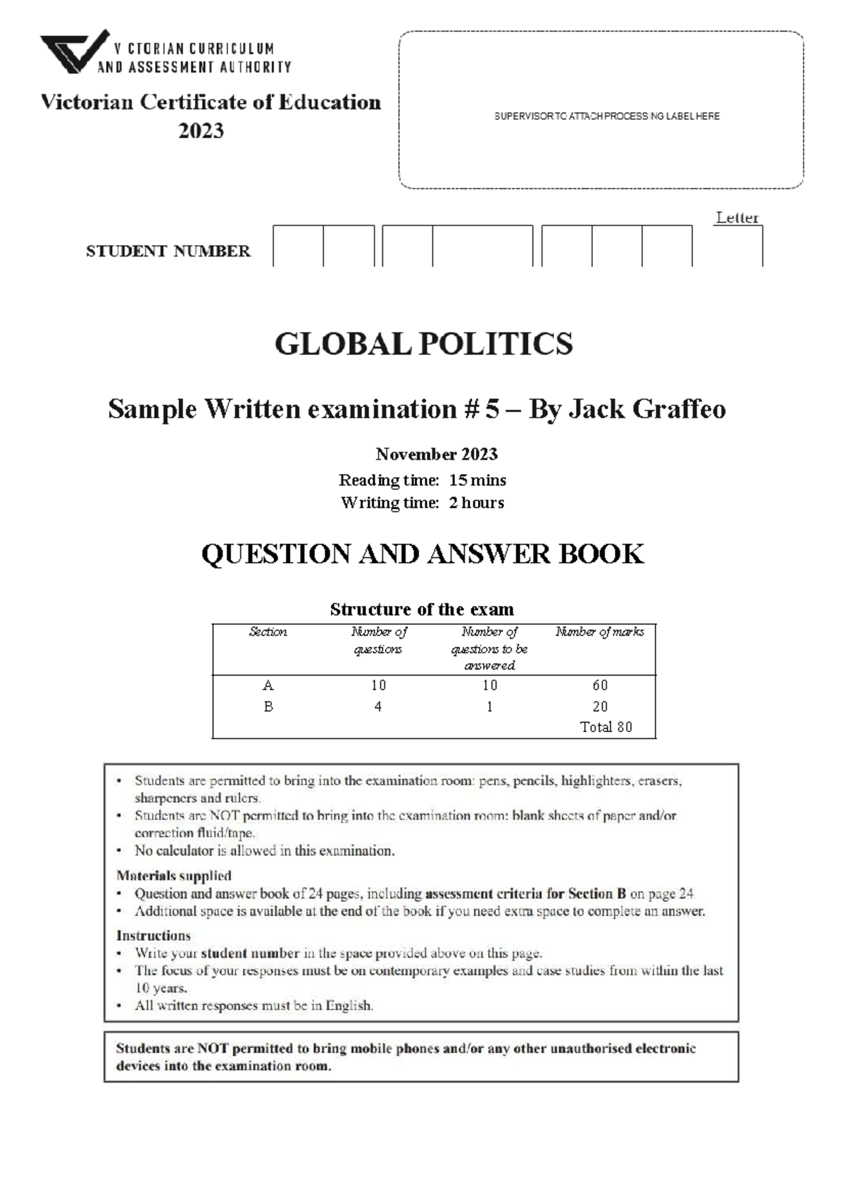 2023 VCE Global Politics Practice Exam #5 - Jack Graffeo - Sample ...