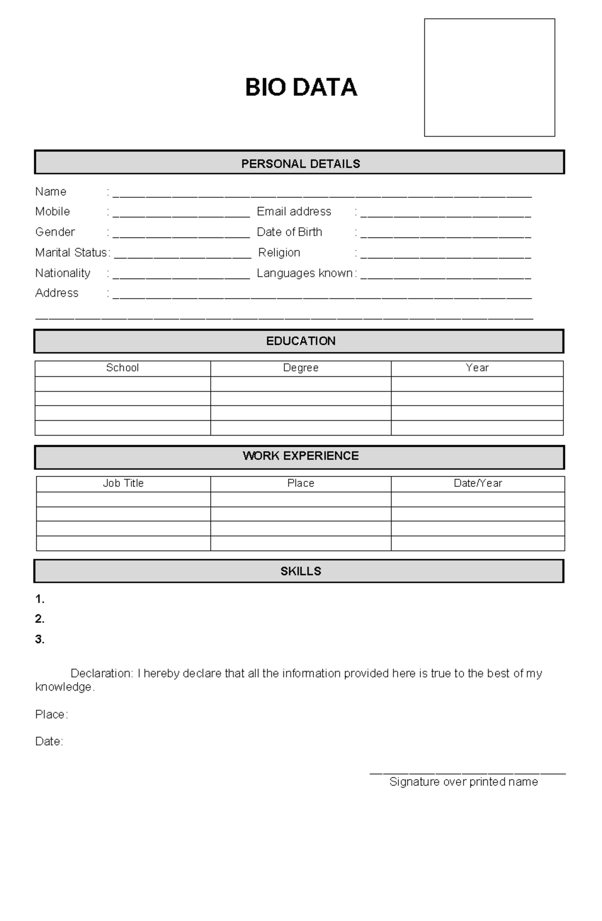 Biodata - V BIO DATA PERSONAL DETAILS Name : - Studocu