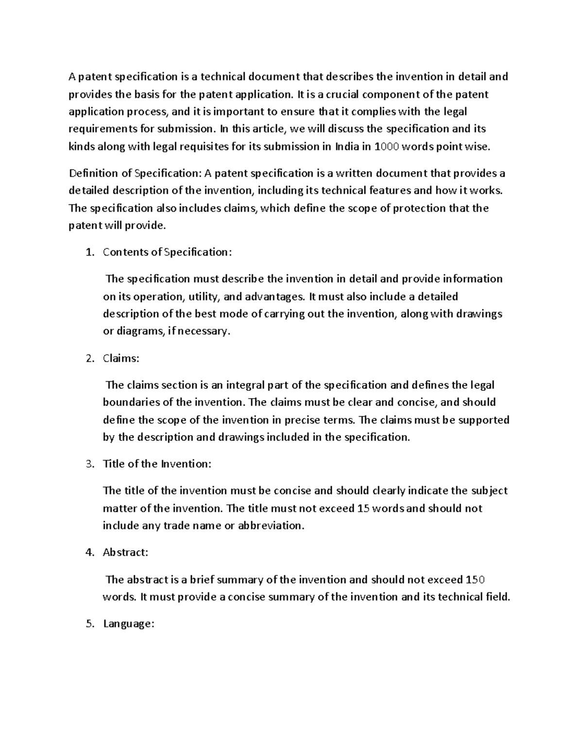 Legal Requisites and Types of Patent Specification Submission - Studocu
