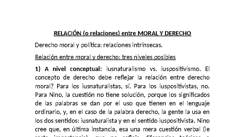 Relaciones entre Moral Y Derecho a nivel conceptual, justificatorio e