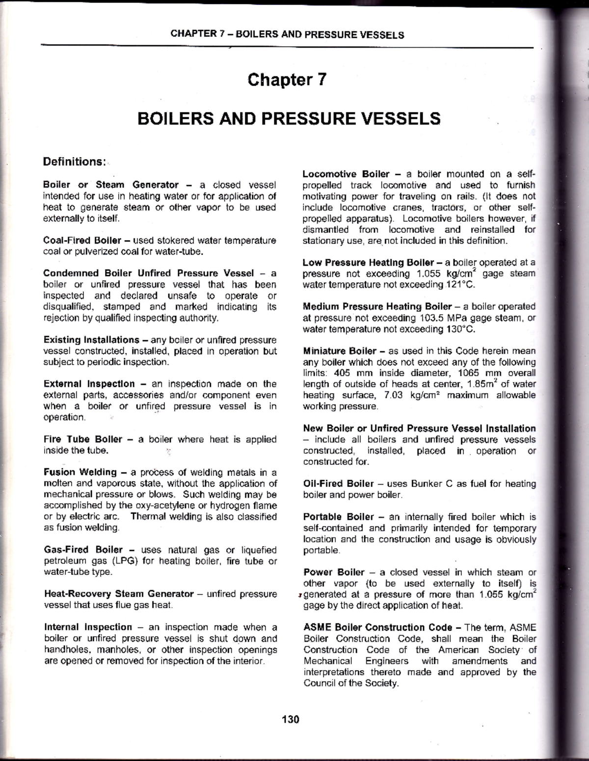 Boilers and Pressure Vessels - PSME Code 2008 Chapter 7 Details - Studocu