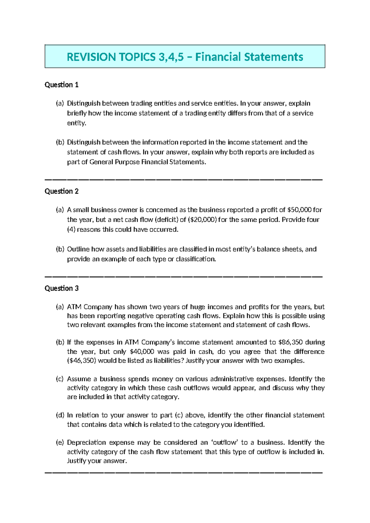 Topics 3 4 5 - Financial Statements - REVISION TOPICS 3,4,5 – Financial ...