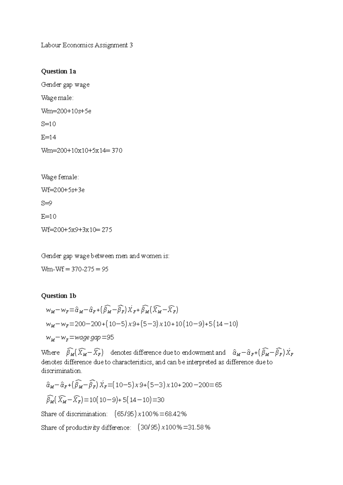 Labour Economics Assignment 3 Analysis and Insights - Studeersnel