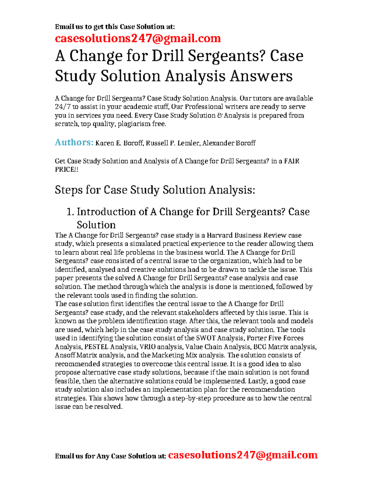 Case Study Solution for A Change for Drill Sergeants? Analysis - Studocu
