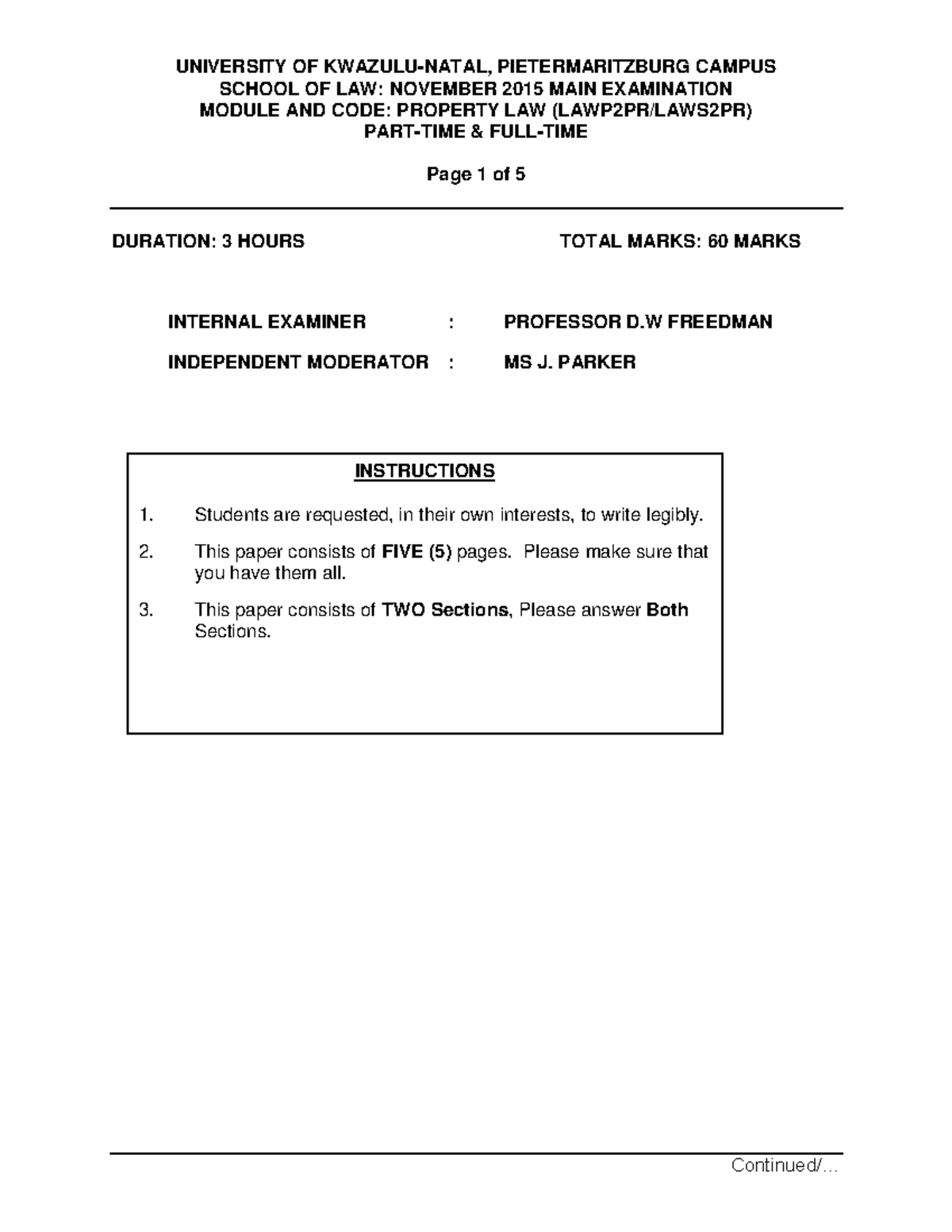 Property Law Exam Notes - Nov 2015 (Module Code: LAW123) - Studocu