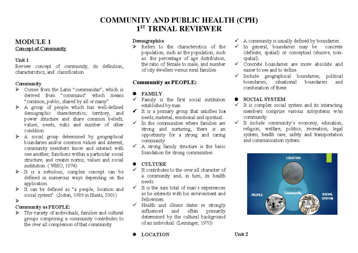 CPH 101: Module 1 Community Concepts & Characteristics Review - Studocu