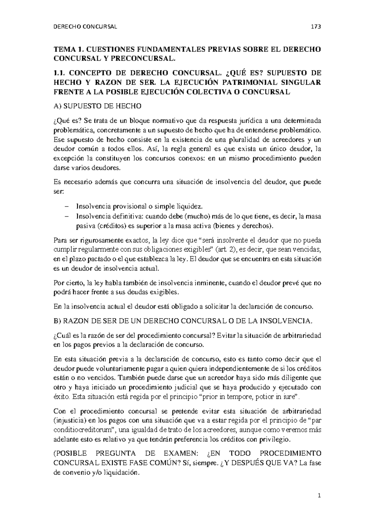 Derecho Concursal - Apuntes de Clases y Marco Normativo Actual - Document Preview