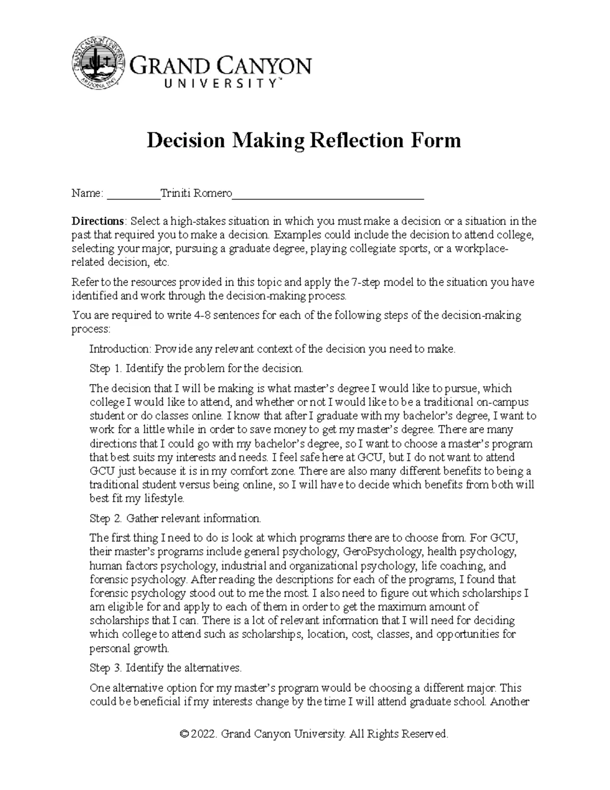 GCU Decision-Making Reflection: Balancing Sports and Academics - Studocu