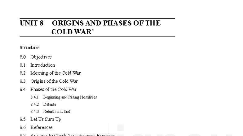 Unit 8: Origins and Phases of the Cold War Analysis - Studocu