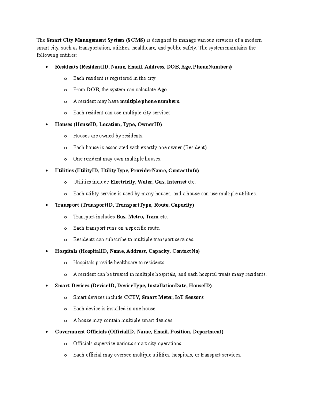 Smart City Management System (SCMS) ER Diagram Overview - Studocu