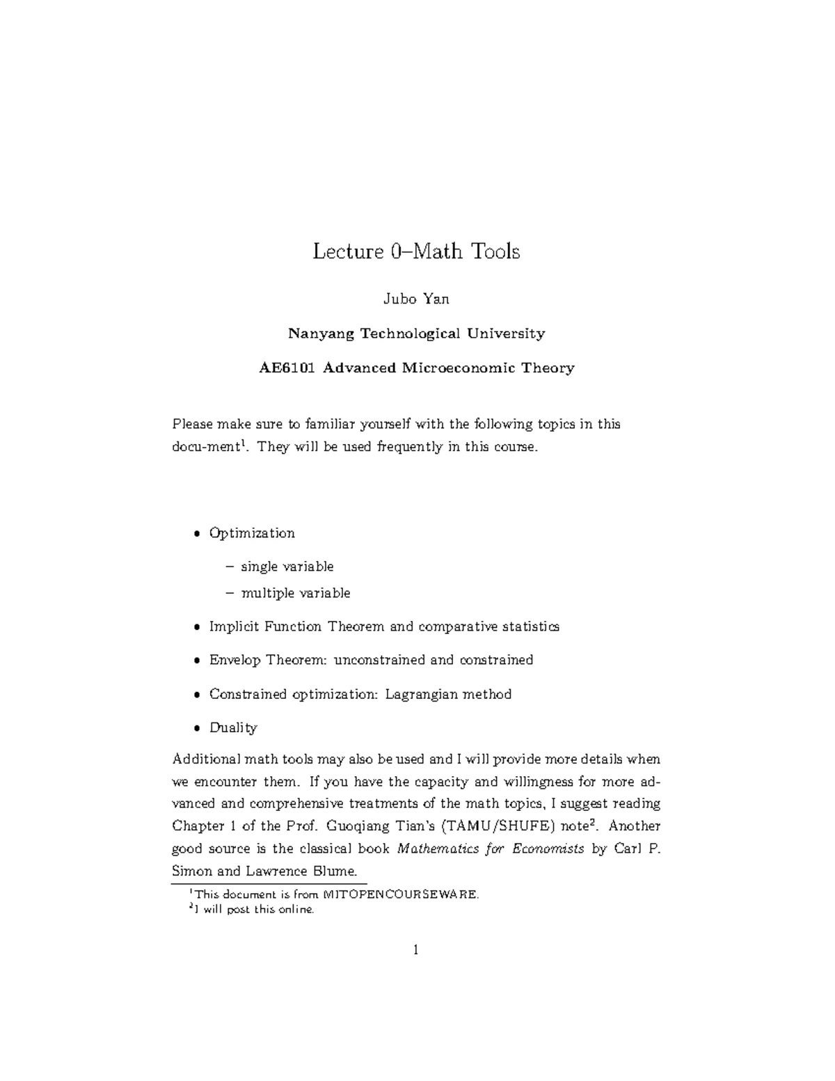 AE6101 Advanced Microeconomic Theory - Problem Set 2 Analysis - Studocu