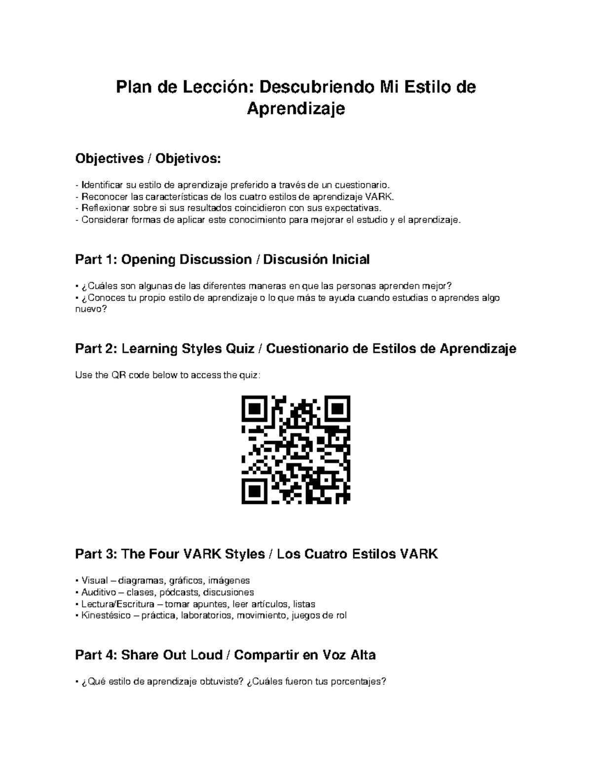 Plan de Lección: Estilos de Aprendizaje VARK y Estrategias - Studocu