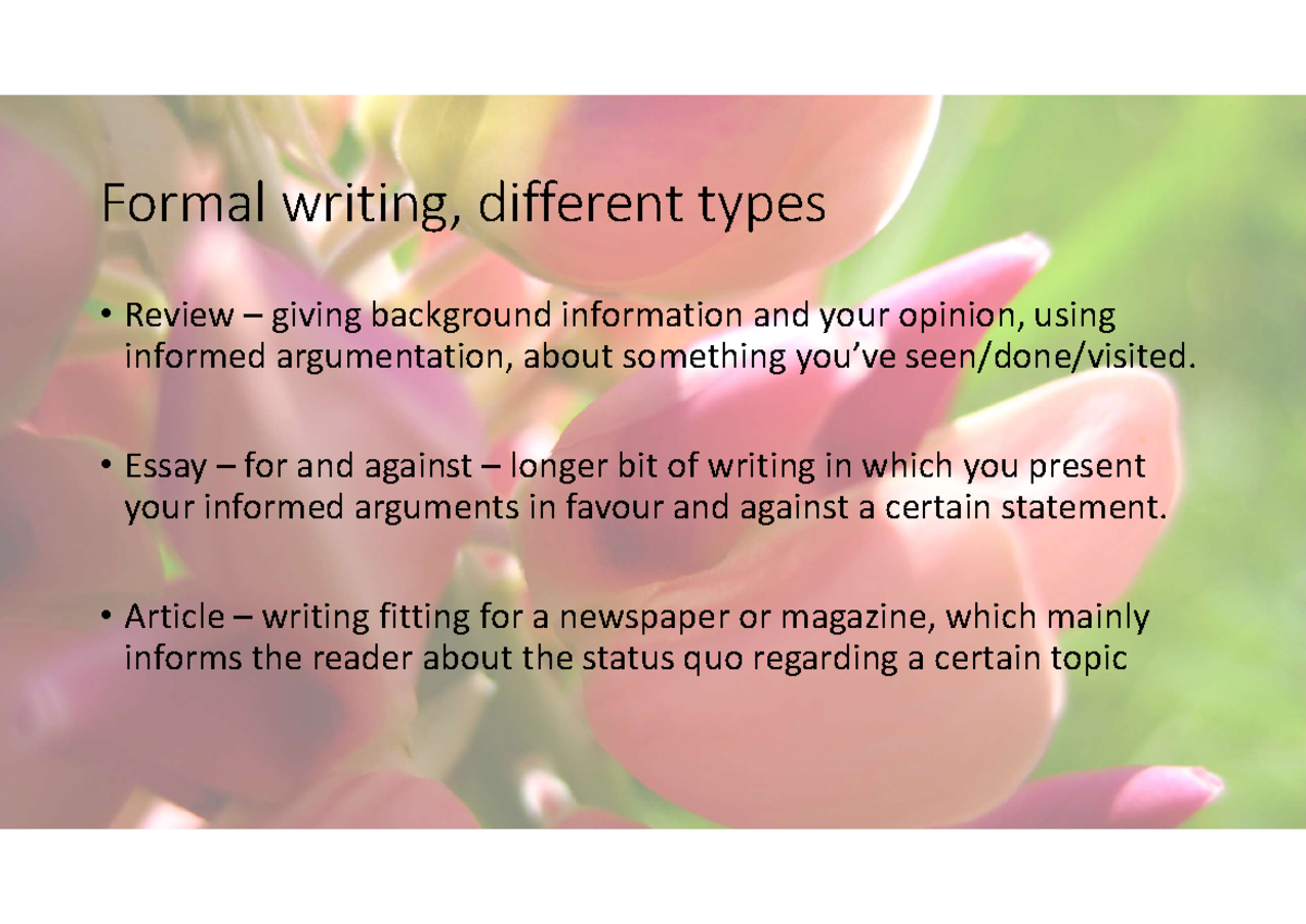 Formal Writing Guide for Test: Reviews and Articles Explained - Studeersnel