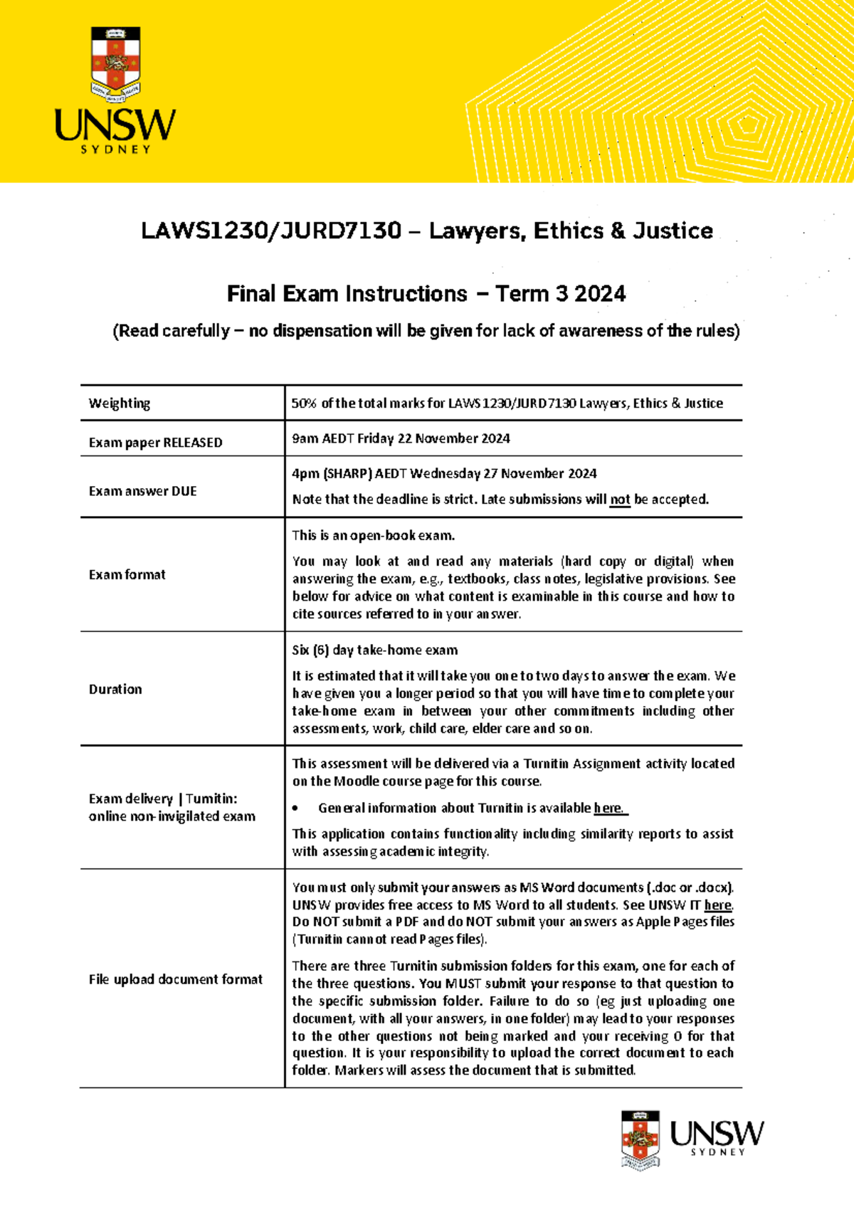 LEJ T3 2024 Final Exam Instructions and Guidelines for Take-Home Exam ...