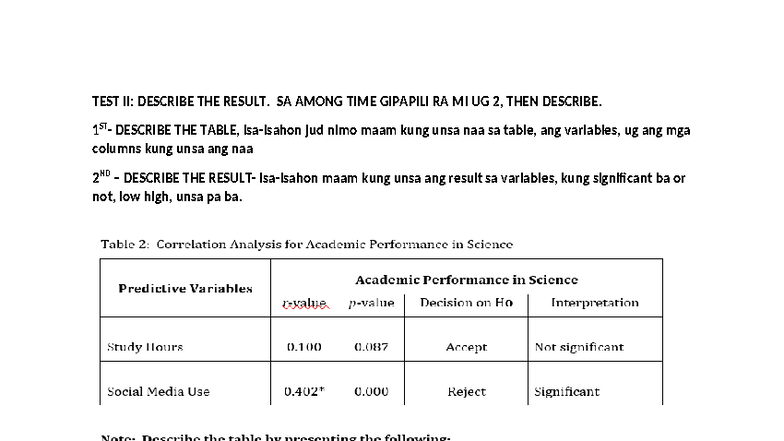 TEST II: Correlation Analysis of Study Hours & Social Media Use - Studocu