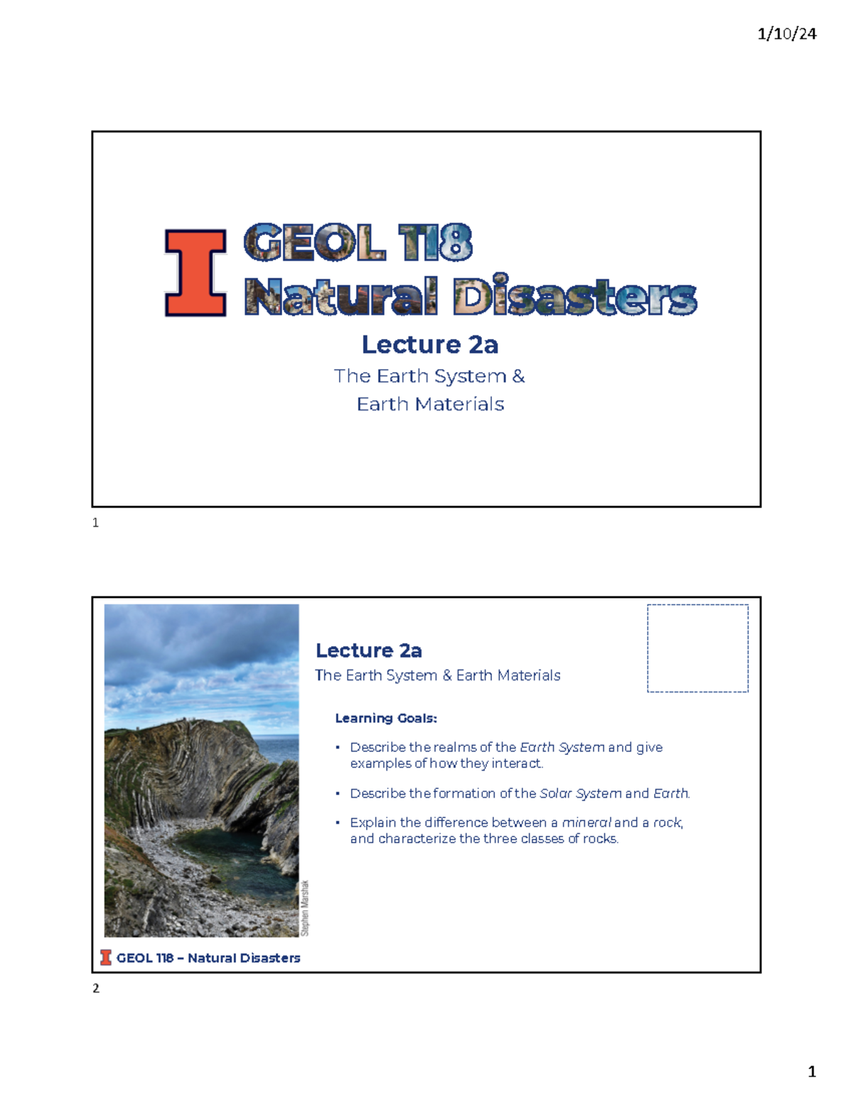 GEOL118 Lecture 2 - Lecture 2a The Earth System & Earth Materials 1 ...