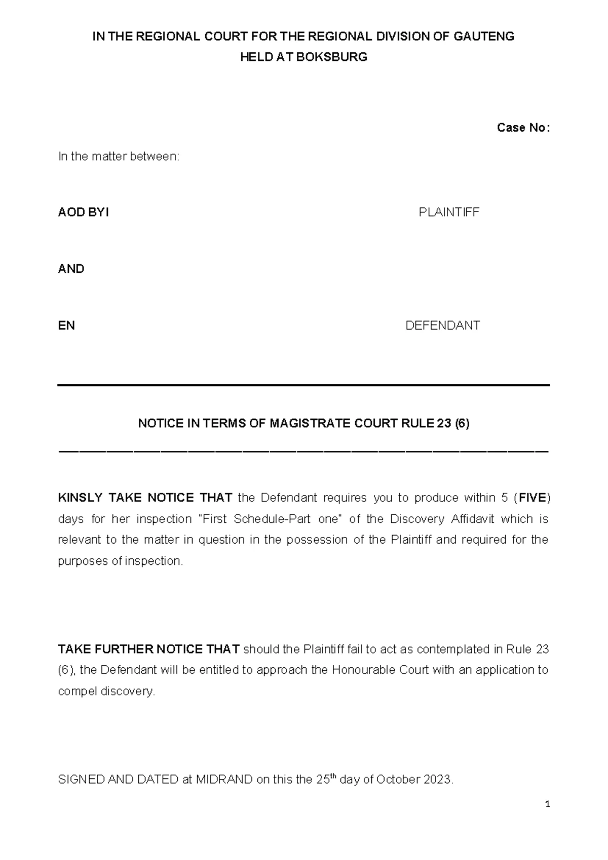 Practice Note: FIRSTRAND Bank Ltd vs Gentle Dental Studio - Case No 22 ...