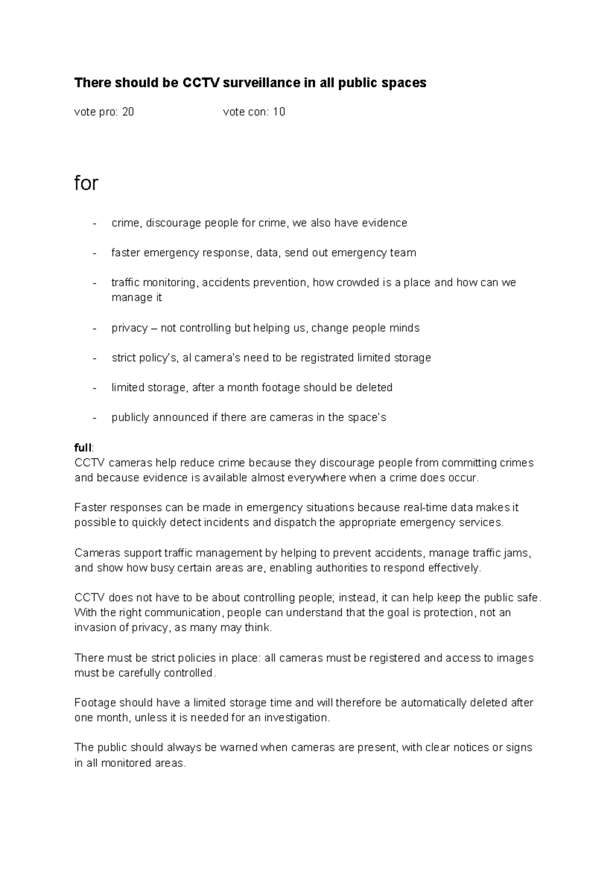 CCTV Surveillance in Public Spaces: Pro & Con Discussion Notes - Studocu