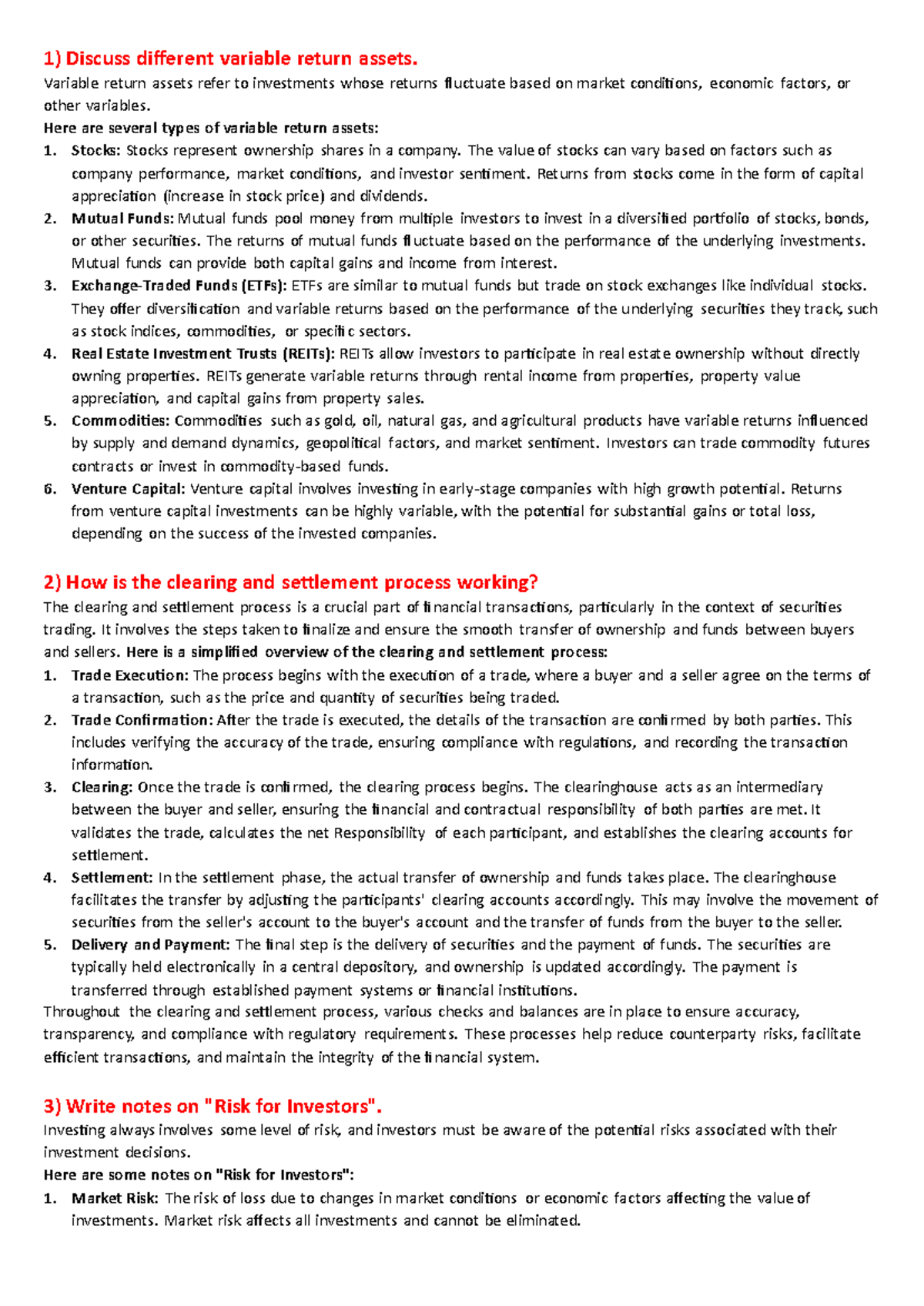 Financial & Investments Paper Solution (2019-2022): Variable Return ...