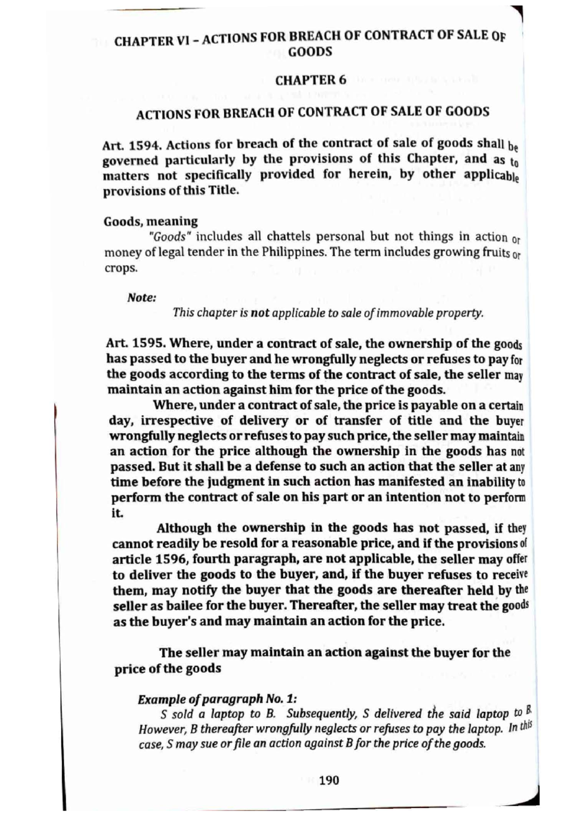 LAW 3: CHAPTER VI - ACTIONS FOR BREACH OF CONTRACT OF SALE OF GOODS ...