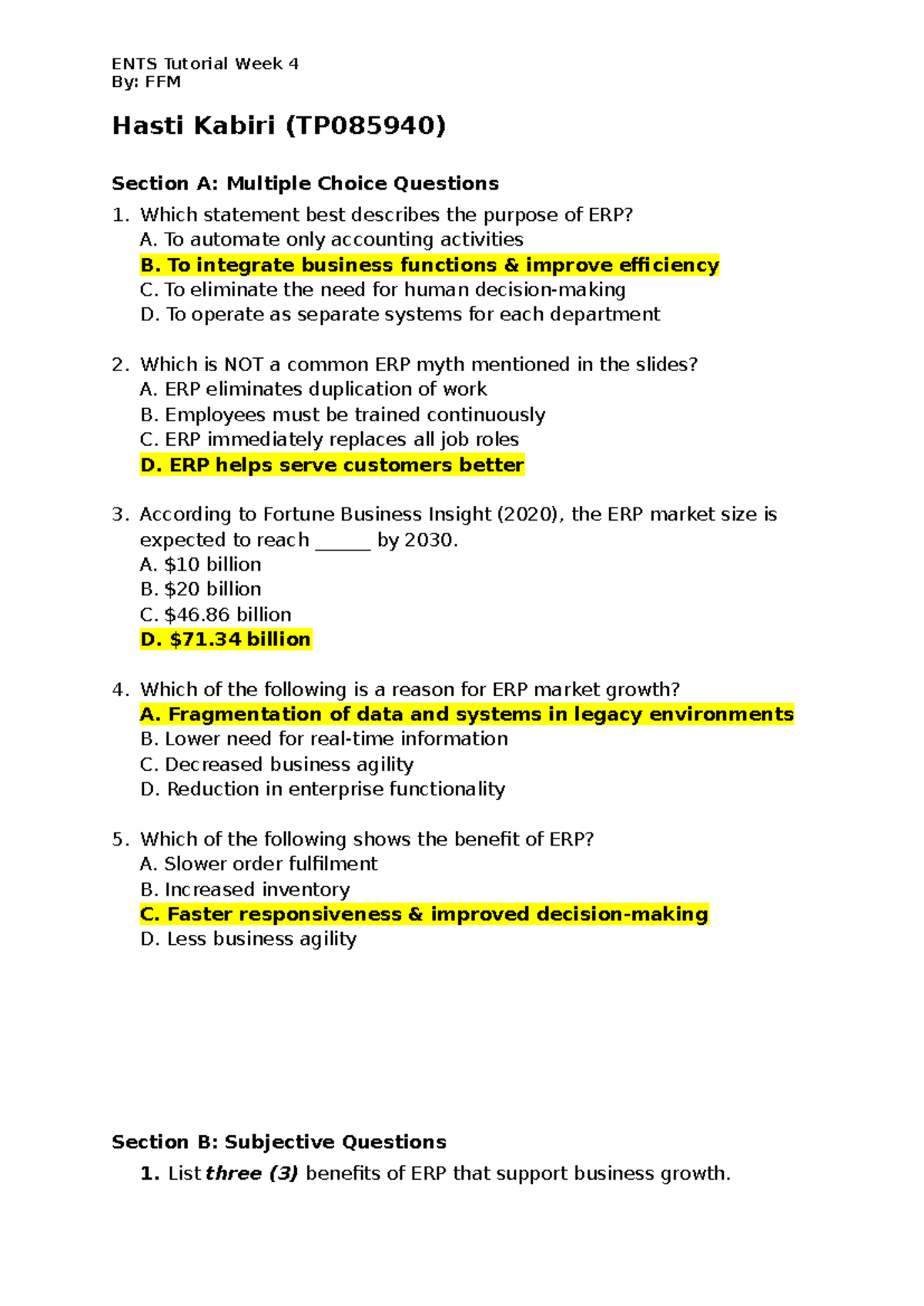 ENTS Tutorial Week 4: FFM Multiple Choice & Case Study Questions - Studocu