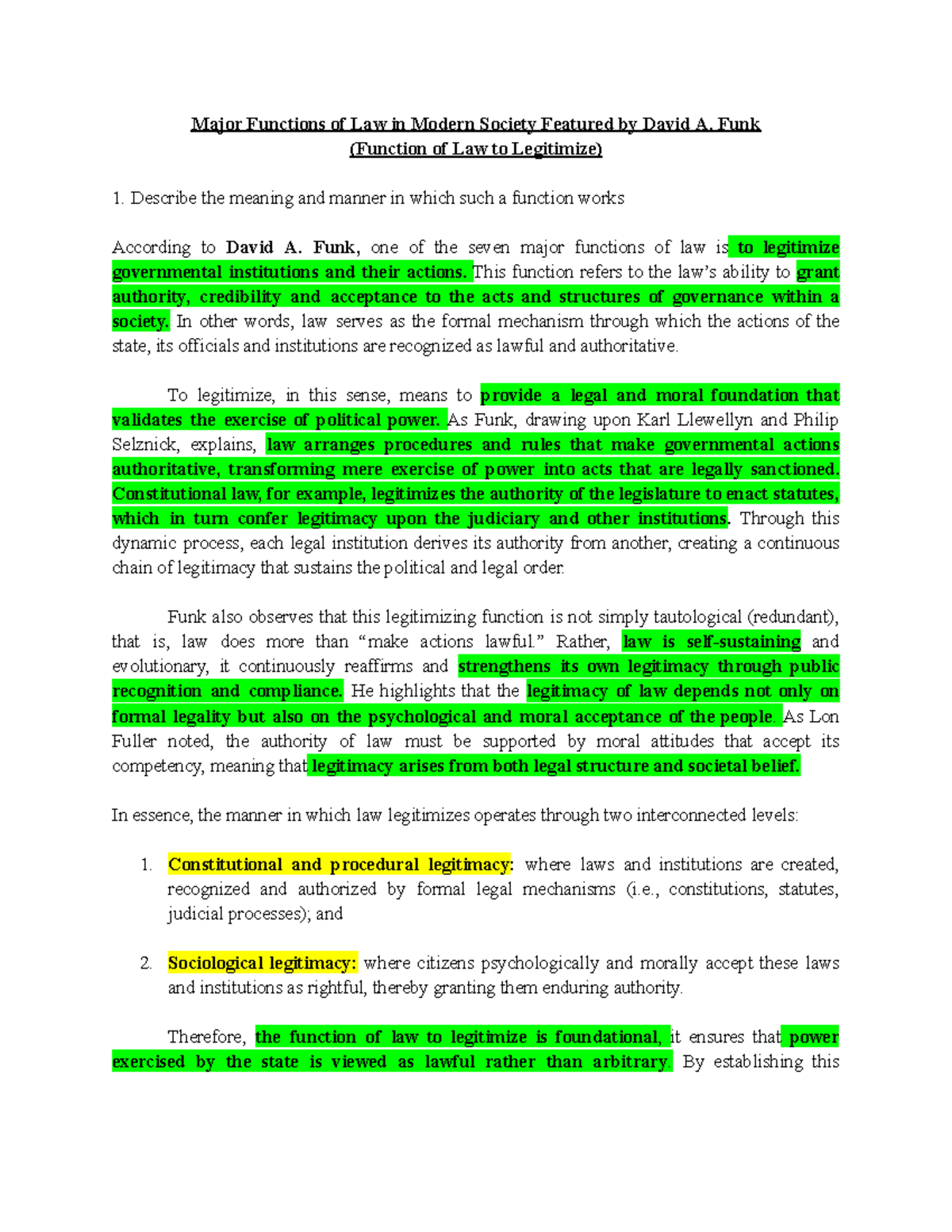 Jurisprudence Group 1: The Legitimizing Function of Law in Society ...