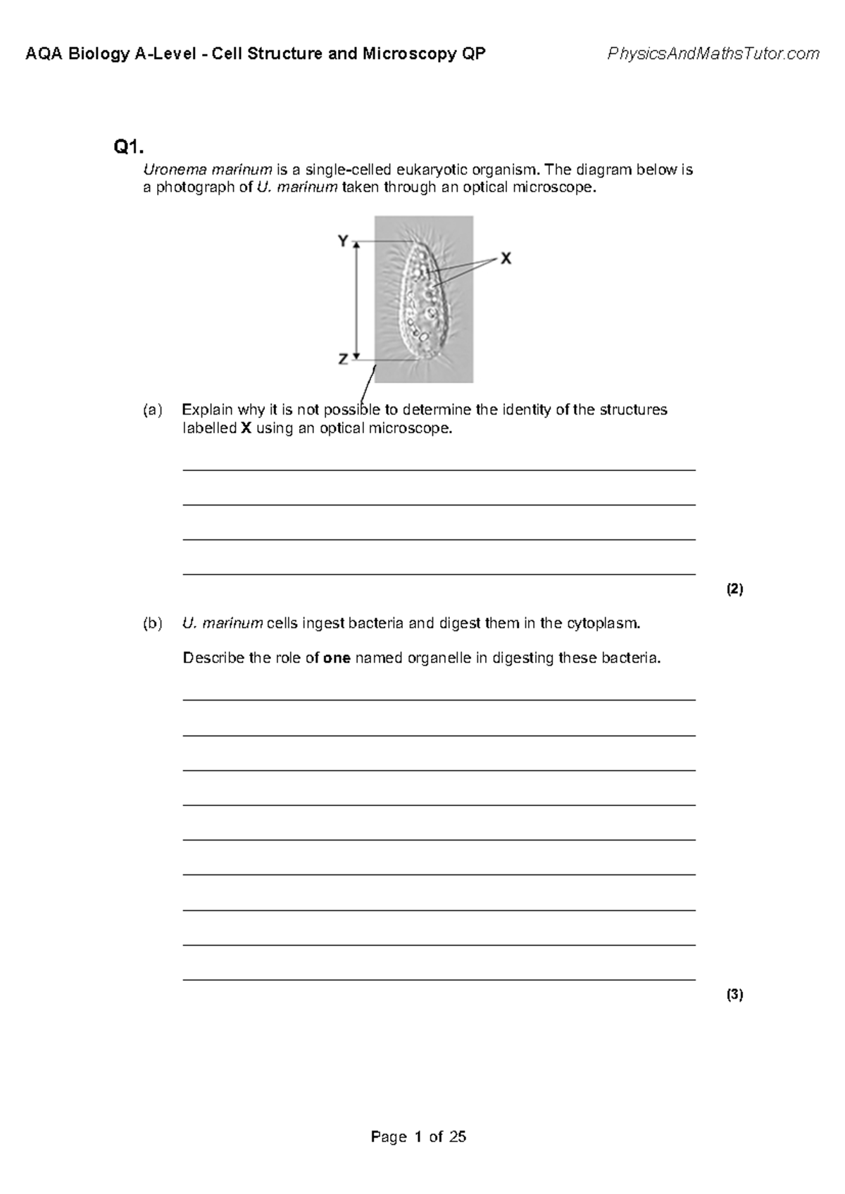 2.1 Cell Structure and Microscopy Quiz Paper (QP) - Studocu