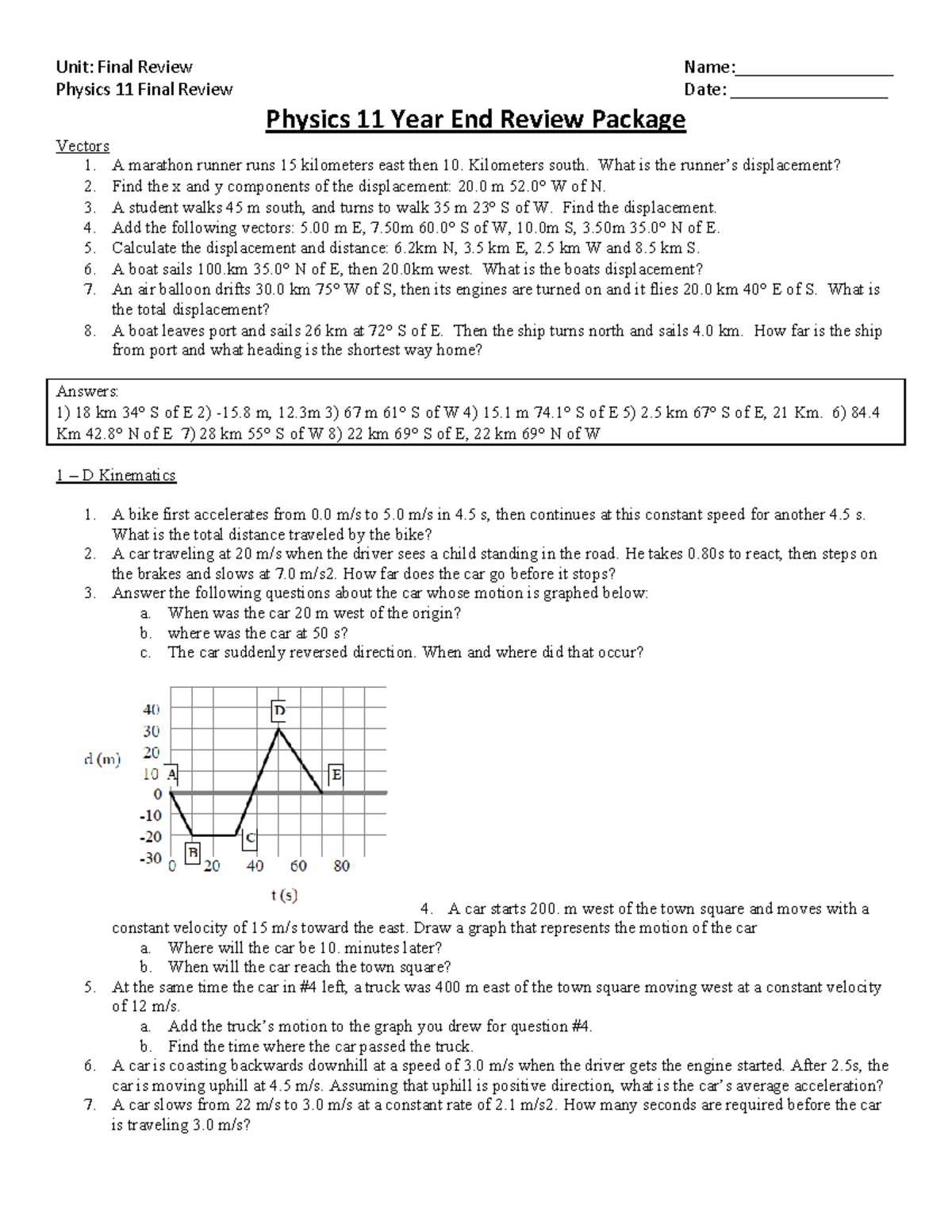 Unit: Final Review Physics 11 Study Notes - Studocu