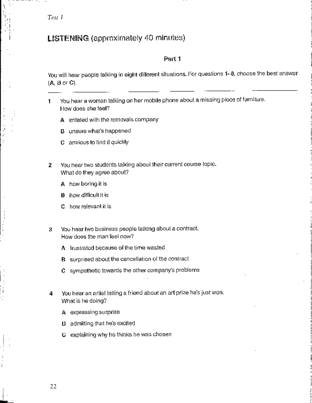 Listening Test 1: Situational Comprehension & Language Benefits - Studocu