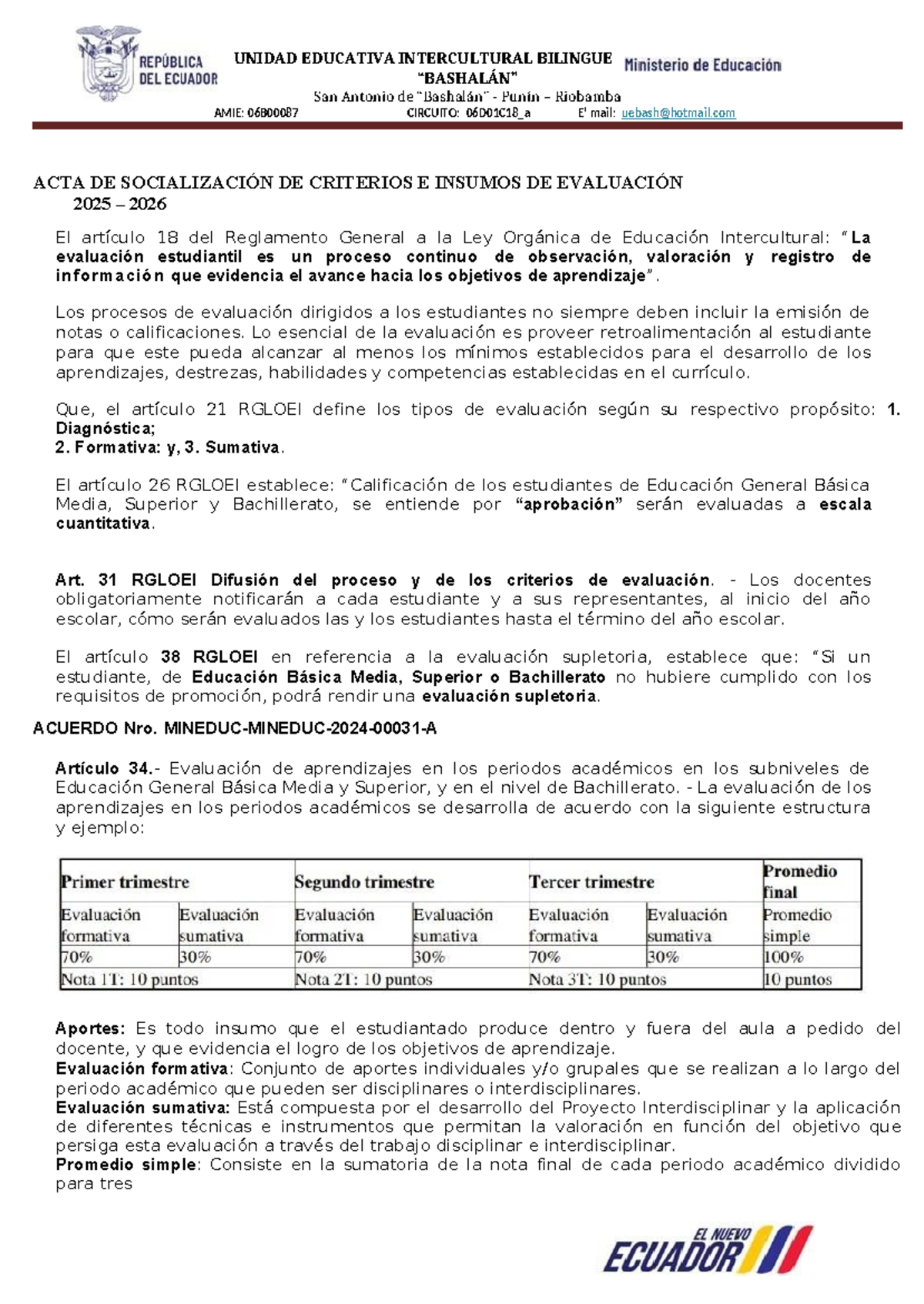 Acta de Socialización de Criterios de Evaluación 2025-2026 - 06D01C18 - Document Preview