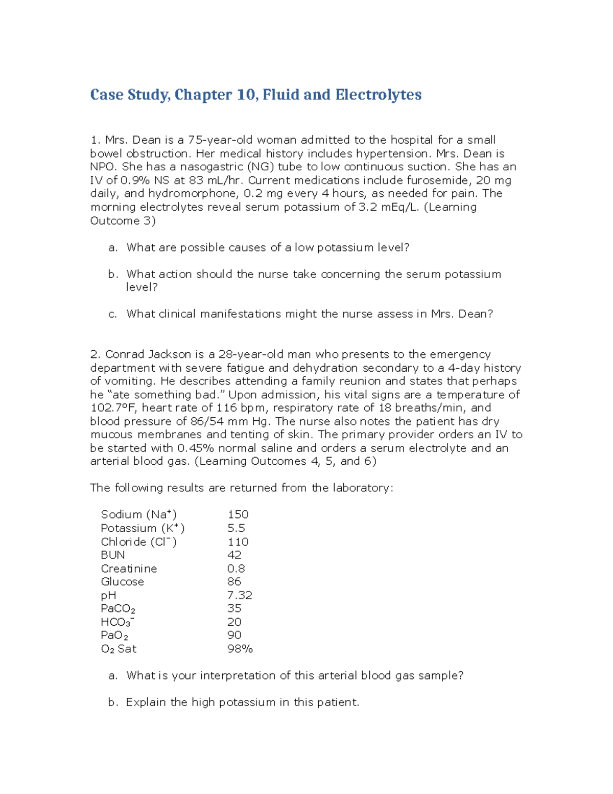 Case Study: Fluid and Electrolytes - Chapter 10 Analysis - Studocu