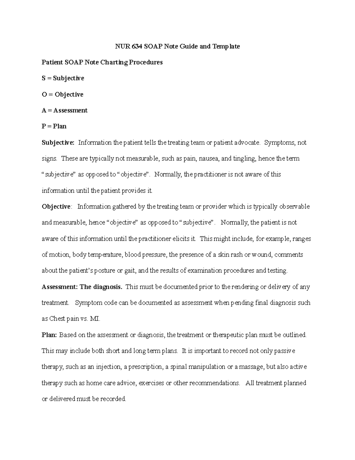 NUR 634 Comprehensive SOAP Note Guide and Template for Students - Studocu