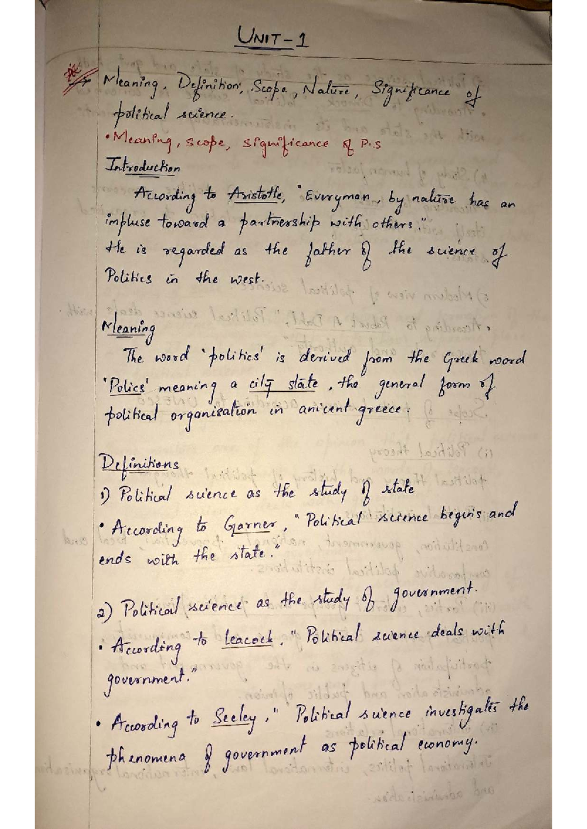 PS Unit 1 Notes: Meaning, Scope, and Significance of Political Science ...