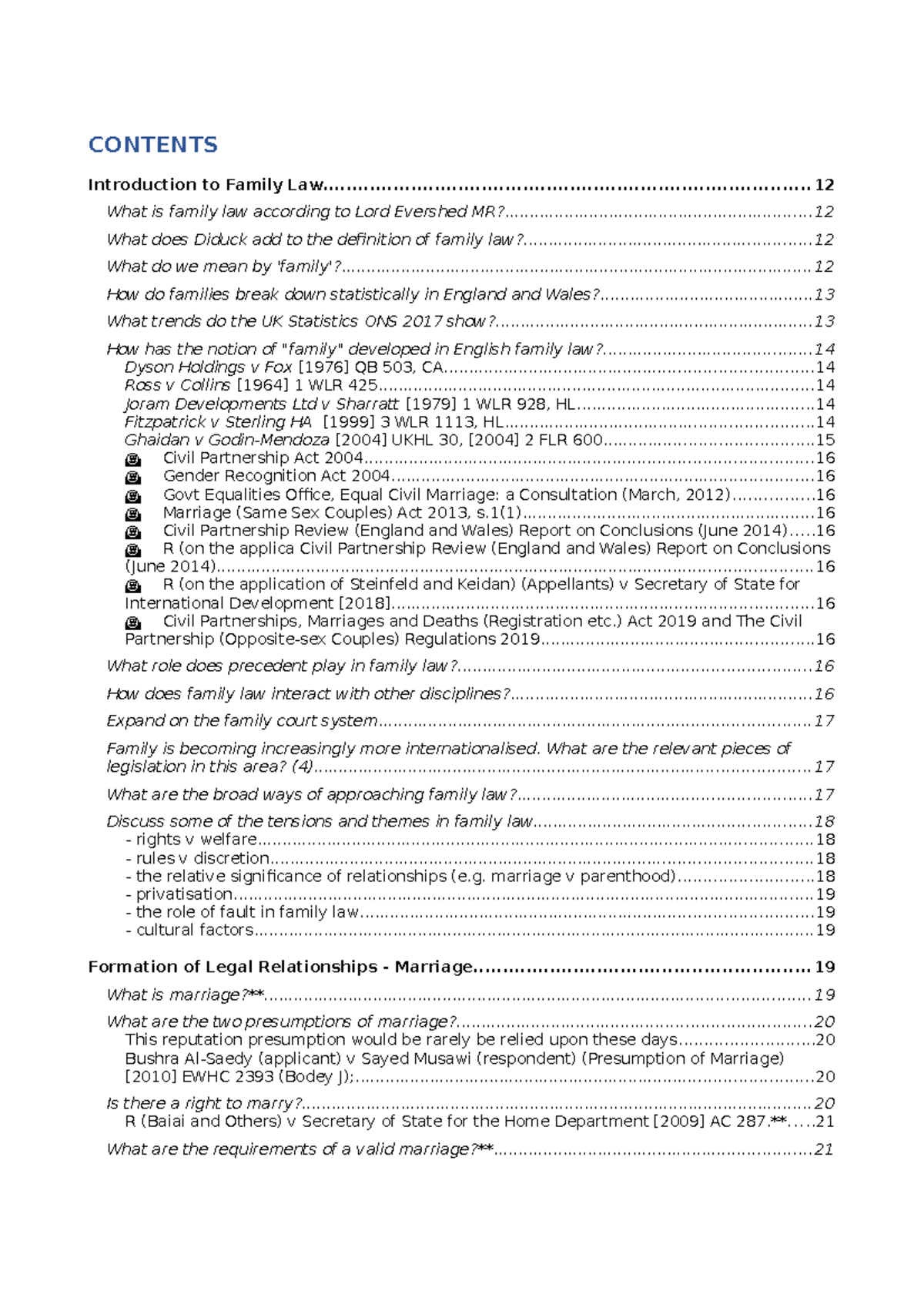 Family Law - Semester 1: Key Cases and Principles Overview - Studocu