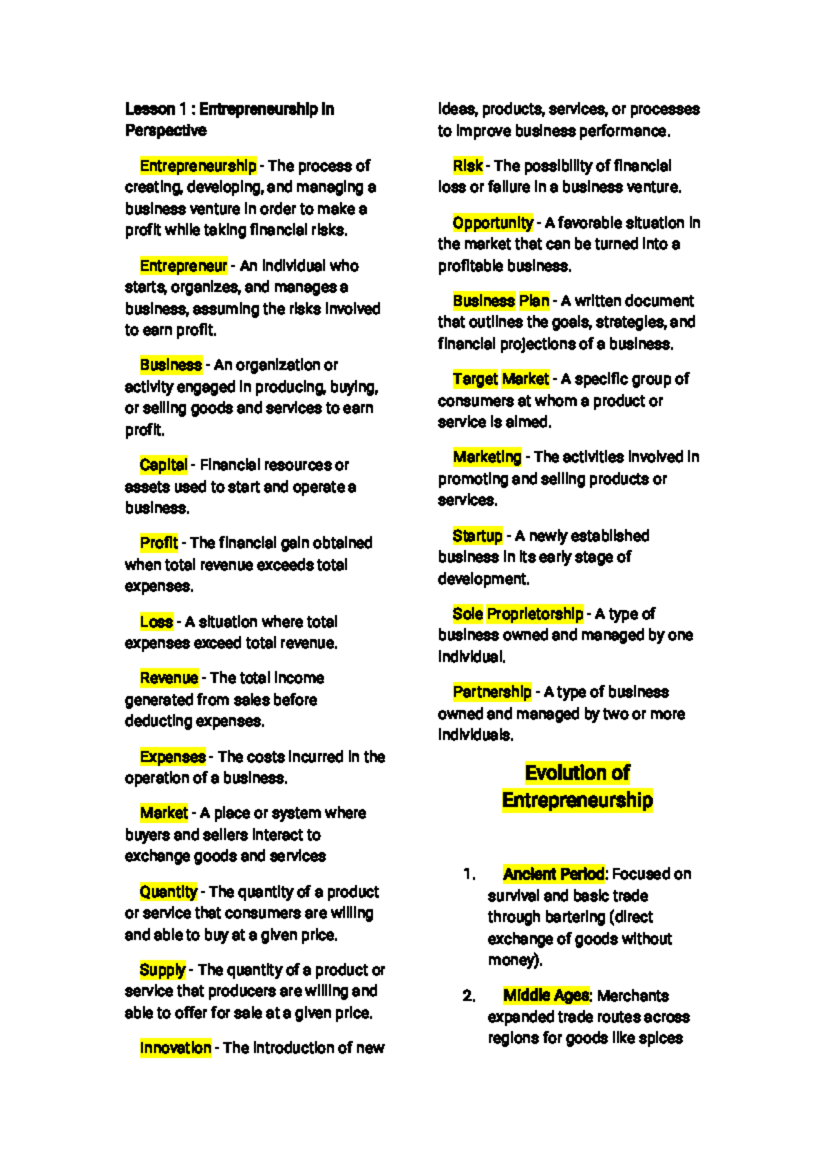 Lesson 1, 3 & 4: Bacomm - Understanding Entrepreneurship Concepts - Studocu