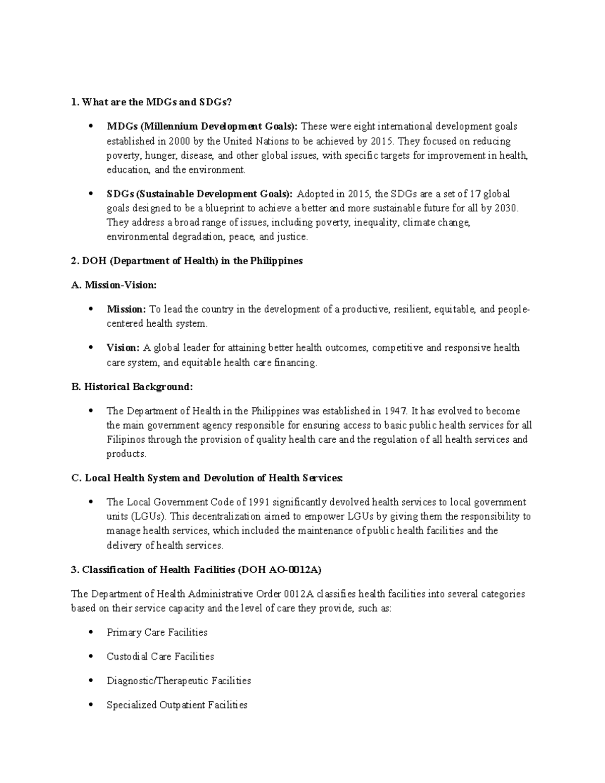 CHN - Community Health Nursing: MDGs, SDGs, and Local Health System ...