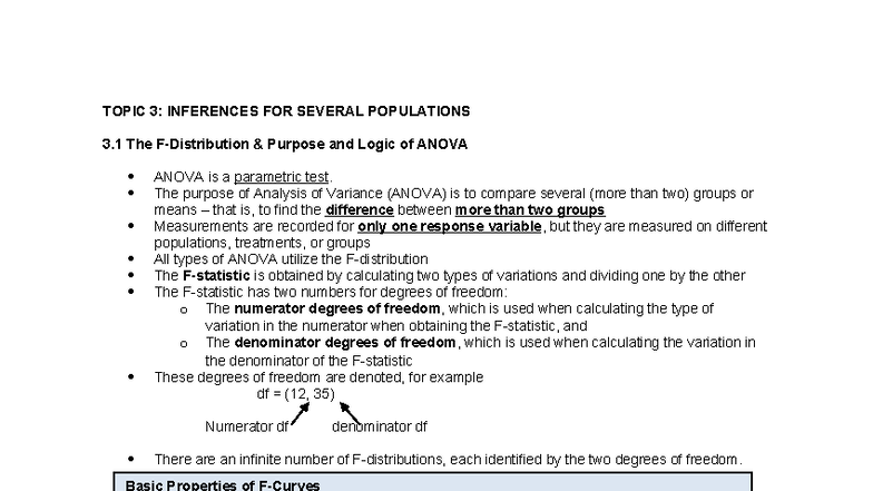 STAT 252: Lecture Notes on ANOVA and Inferences for Multiple ...