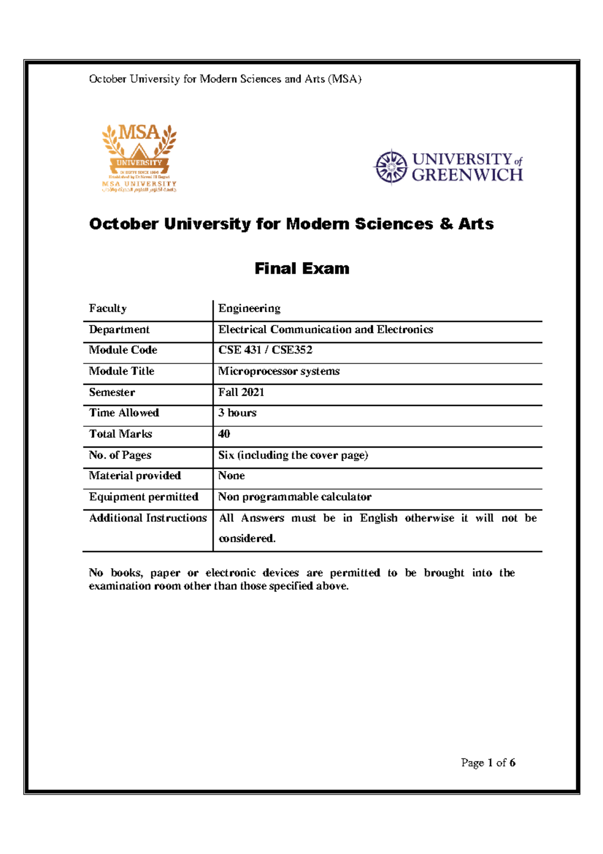 Final Exam Notes for Microprocessor Systems (CSE 431) - Fall 2021 - Studocu
