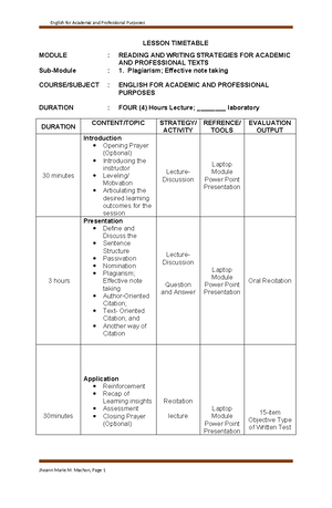 ENGLISH FOR ACADEMIC AND PROFESSIONAL PURPOSES LESSON PLAN MODULE 7 ...