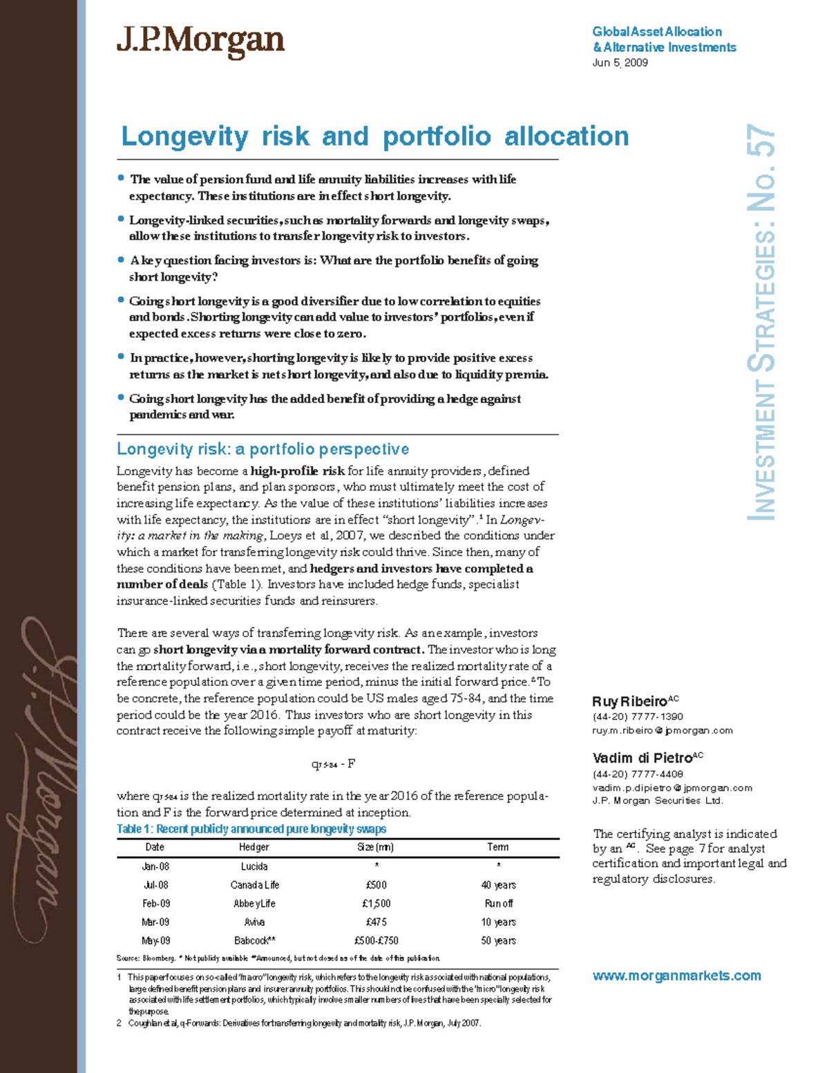 Global Asset Allocation: Hedging Longevity Risk in Investments - Studocu