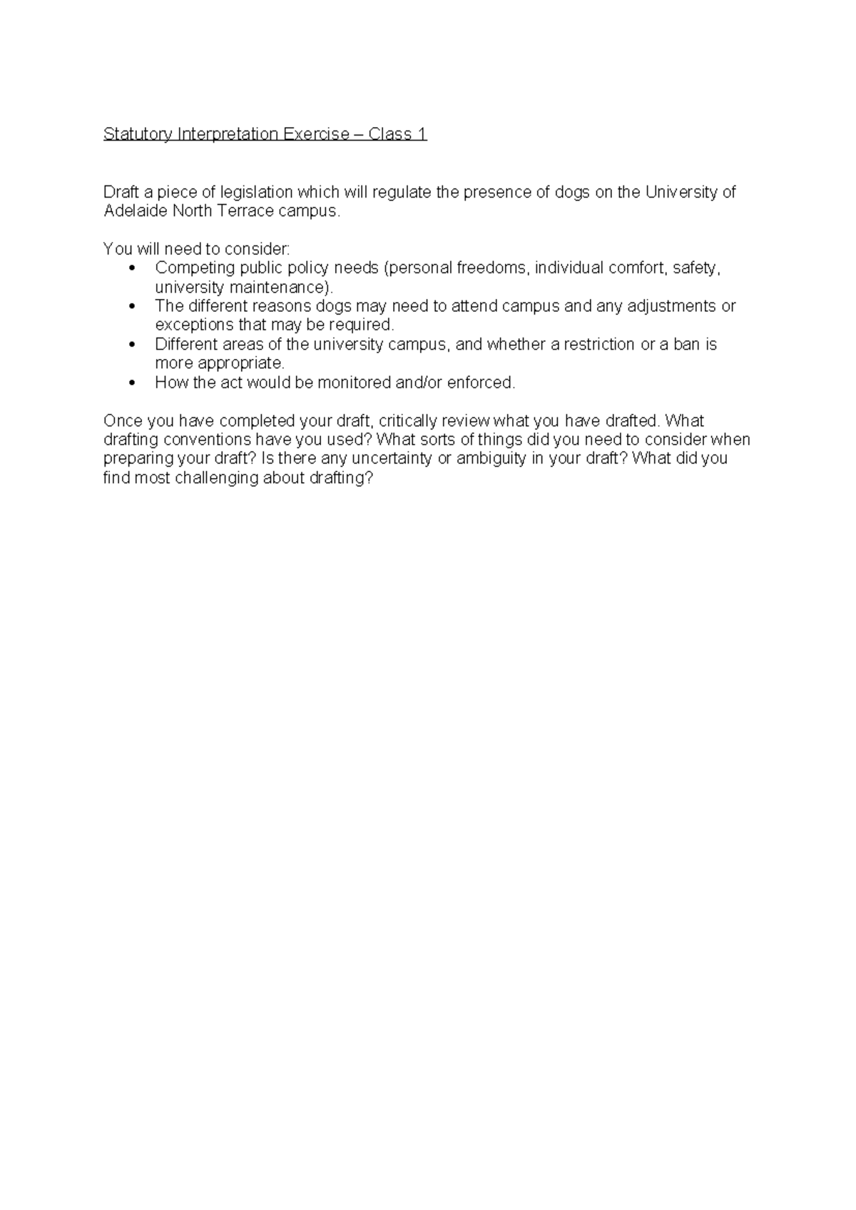 Dogs on Campus Statutory Interpretation Exercise - Statutory ...