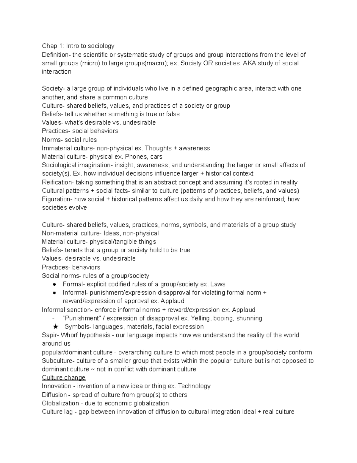 Sociology Chapter Notes: Key Theories and Concepts Overview - Chap 1 ...